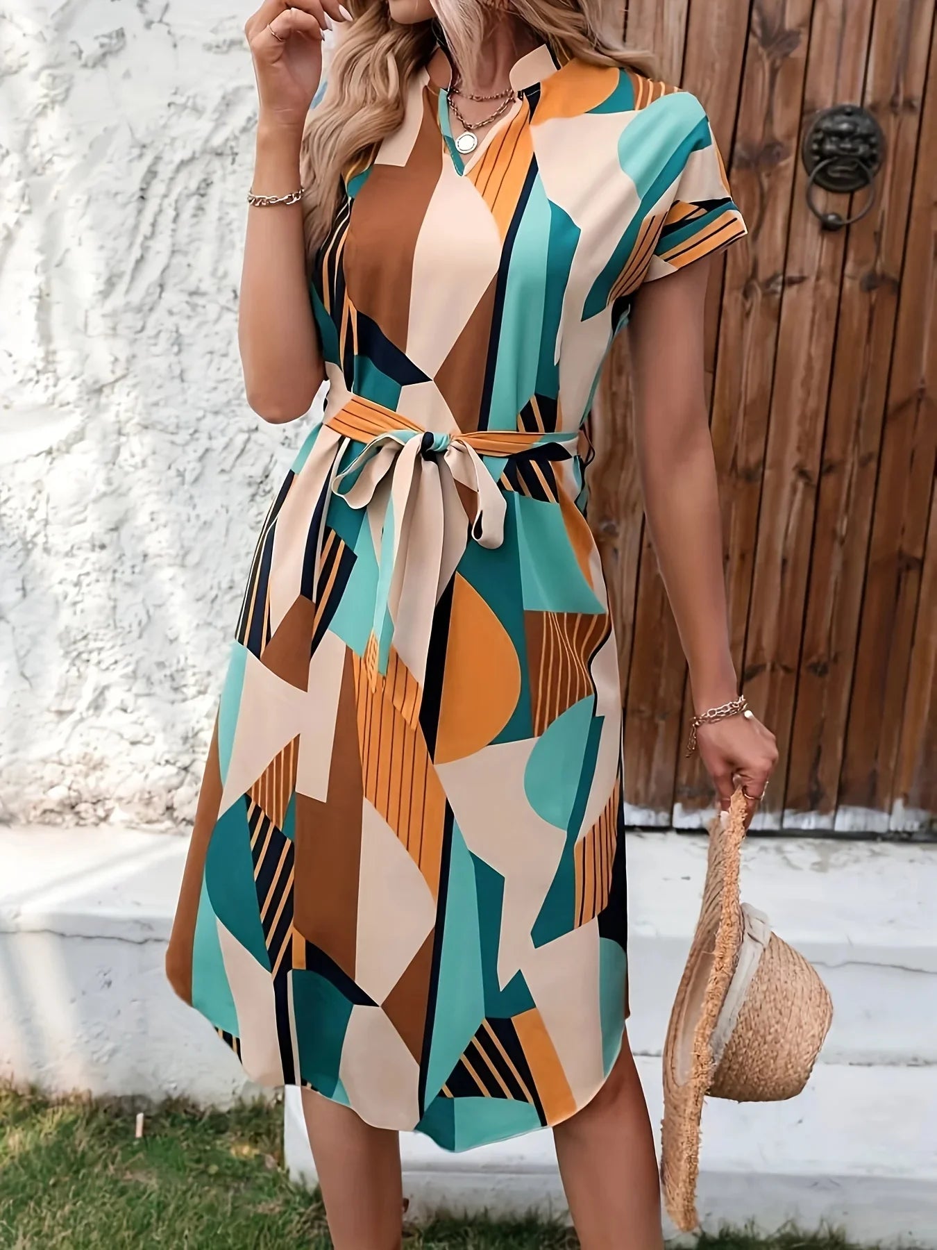 Zomergloed Batwing Jurk met Taille Riem en Print