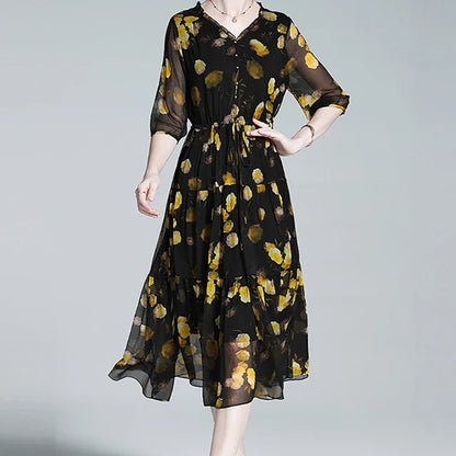 Dromerige Bloemenpracht Chiffon Jurk - Silky Summer Stijl