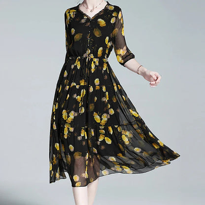 Dromerige Bloemenpracht Chiffon Jurk - Silky Summer Stijl