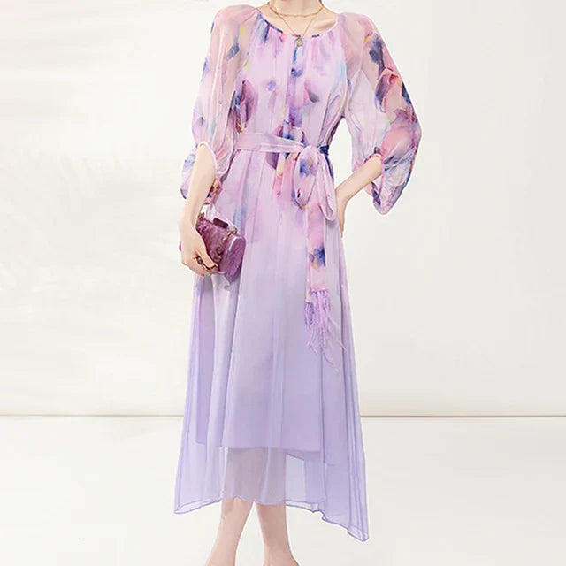 Stijlvolle Bloemenprint Losse Chiffon Jurk van Aurora Mode - Zomerse Damesjurk voor een Betoverende Look