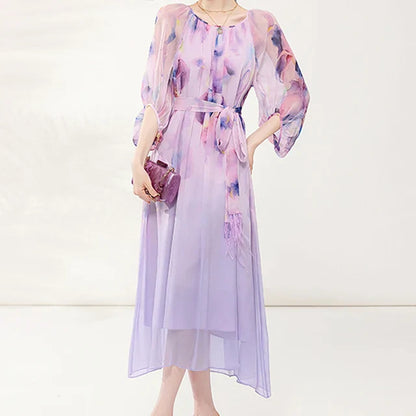 Stijlvolle Bloemenprint Losse Chiffon Jurk van Aurora Mode - Zomerse Damesjurk voor een Betoverende Look