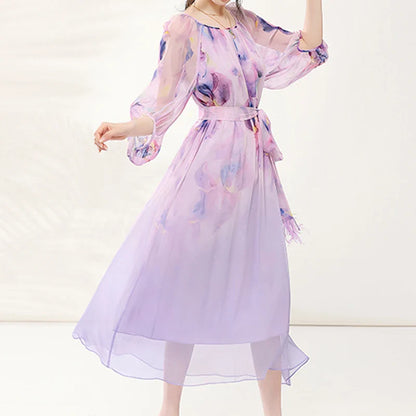 Stijlvolle Bloemenprint Losse Chiffon Jurk van Aurora Mode - Zomerse Damesjurk voor een Betoverende Look