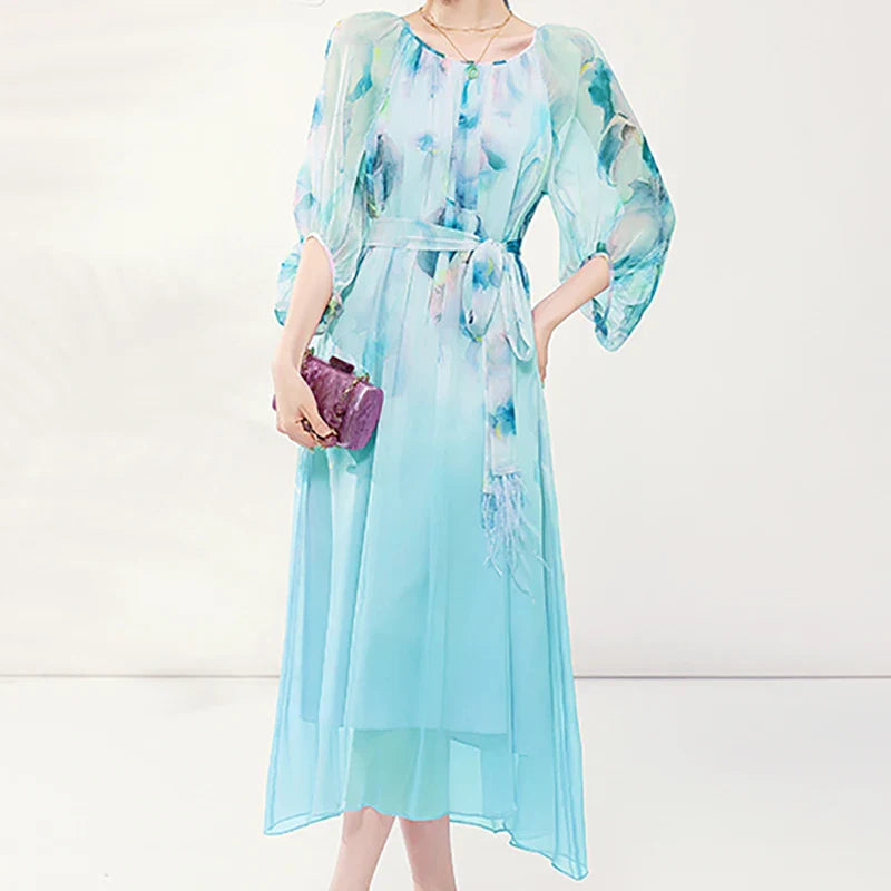 Stijlvolle Bloemenprint Losse Chiffon Jurk van Aurora Mode - Zomerse Damesjurk voor een Betoverende Look