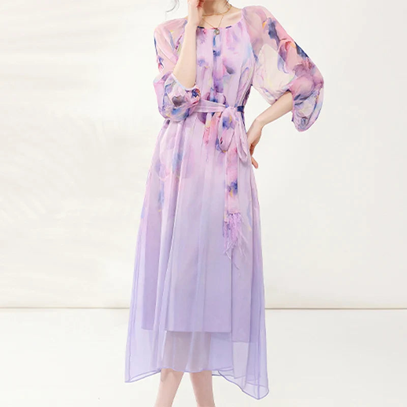Stijlvolle Bloemenprint Losse Chiffon Jurk van Aurora Mode - Zomerse Damesjurk voor een Betoverende Look