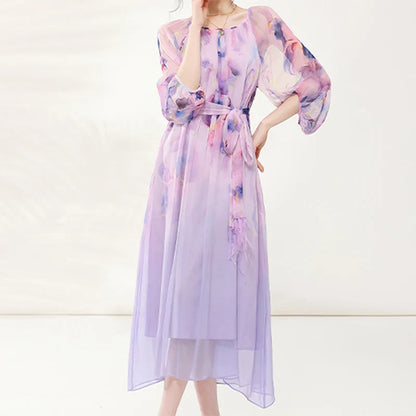 Stijlvolle Bloemenprint Losse Chiffon Jurk van Aurora Mode - Zomerse Damesjurk voor een Betoverende Look