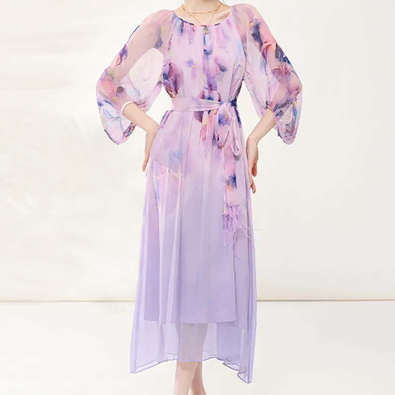 Stijlvolle Bloemenprint Losse Chiffon Jurk van Aurora Mode - Zomerse Damesjurk voor een Betoverende Look