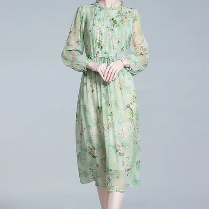 Zomerse Vrouwen Chic Groene Bloemenprint Chiffon Jurk