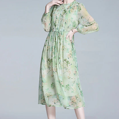Zomerse Vrouwen Chic Groene Bloemenprint Chiffon Jurk