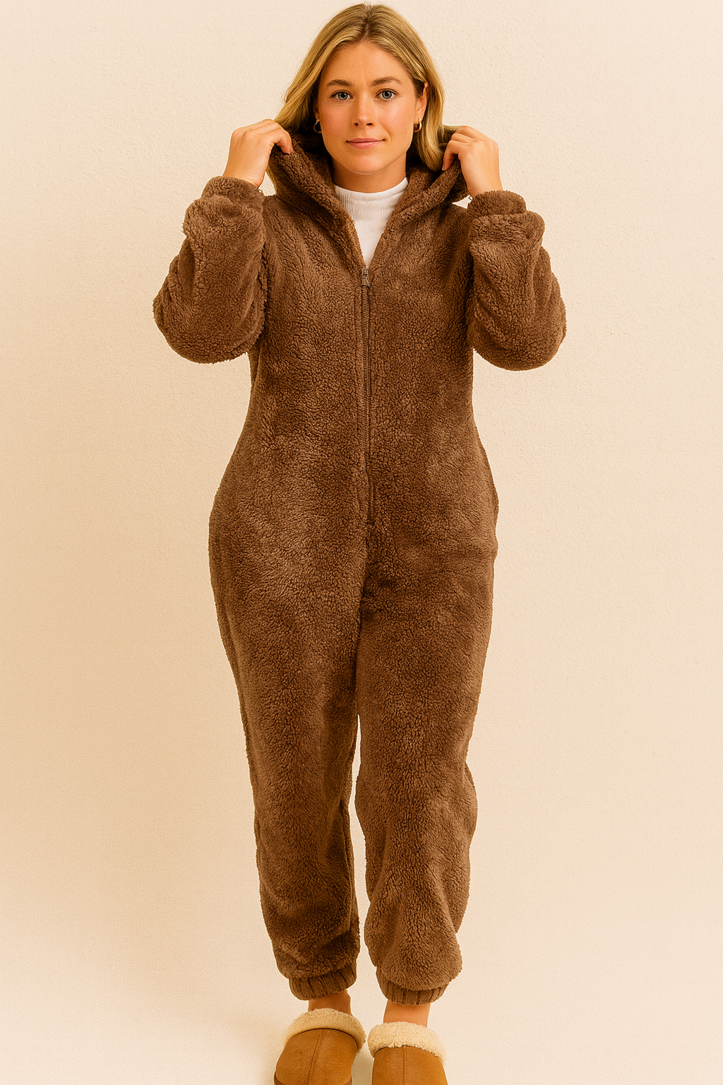 Dames Teddy Onesie met Beren Oortjes Zacht en Comfortabel