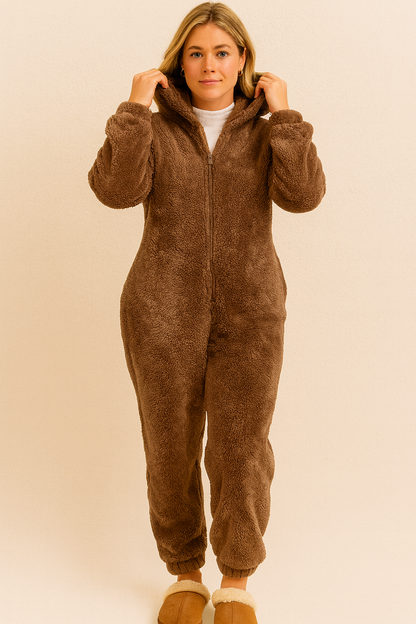 Dames Teddy Onesie met Beren Oortjes Zacht en Comfortabel