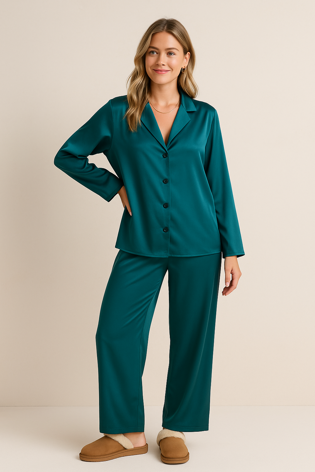 Dames Satijnen Pyjama Set Luxe Slaapwear
