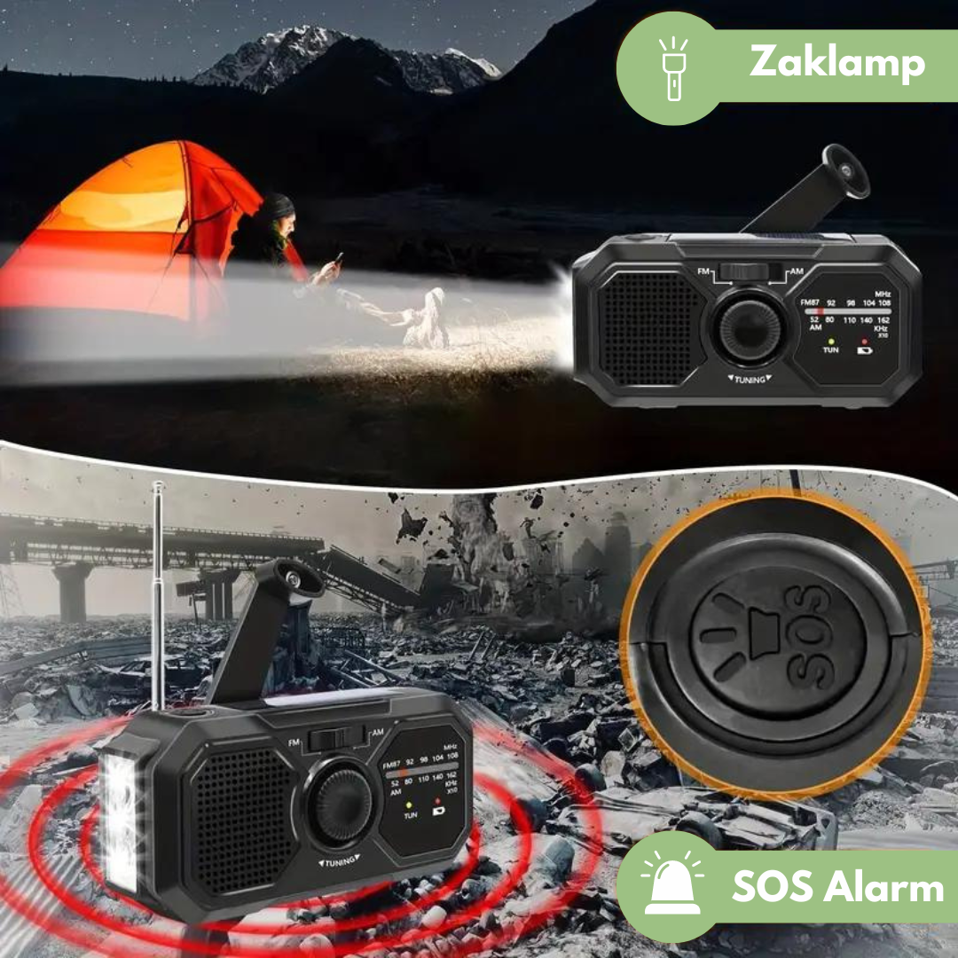 Draagbare Noodradio met Zonnepaneel en Zaklamp