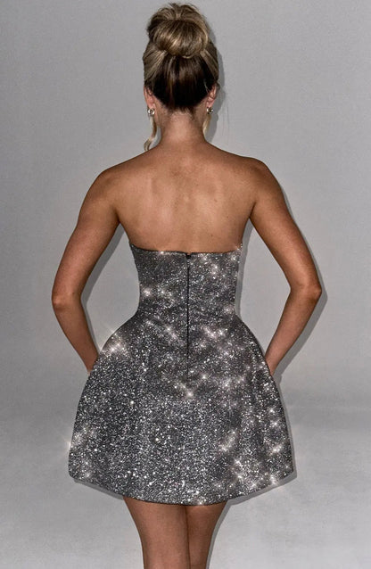 Korte Glitter Jurk Glinsterend Feestjurk Mini