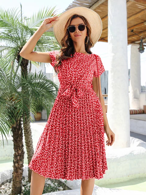 Eleganza Couture Fashion Floral Pleated A Line Dress
