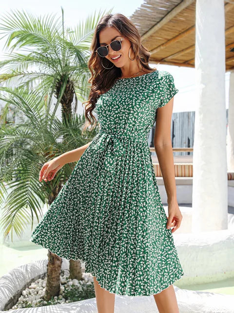 Eleganza Couture Fashion Floral Pleated A Line Dress
