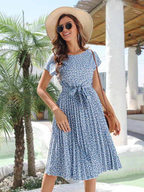 Eleganza Couture Fashion Floral Pleated A Line Dress