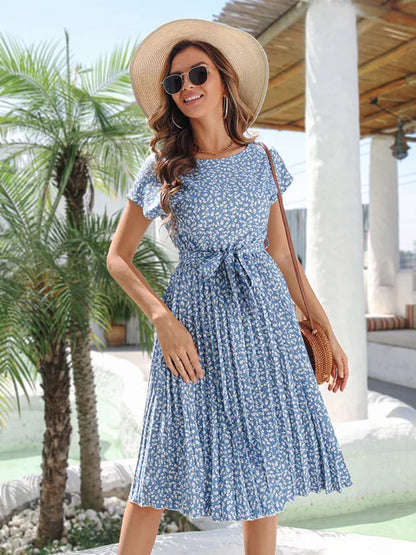 Eleganza Couture Fashion Floral Pleated A Line Dress