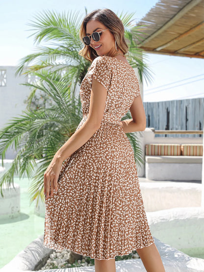 FashionTrend Chic Bloemen Plooi A-Lijn Lange Jurk