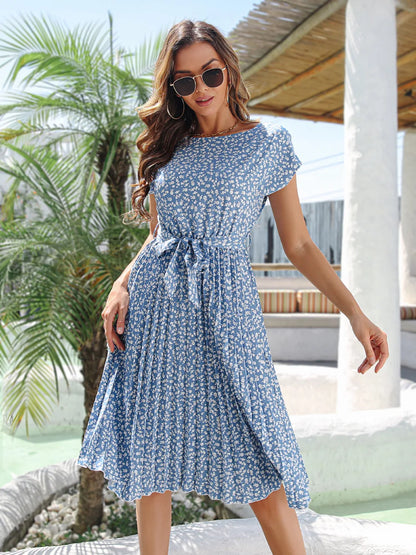 FashionTrend Chic Bloemen Plooi A-Lijn Lange Jurk
