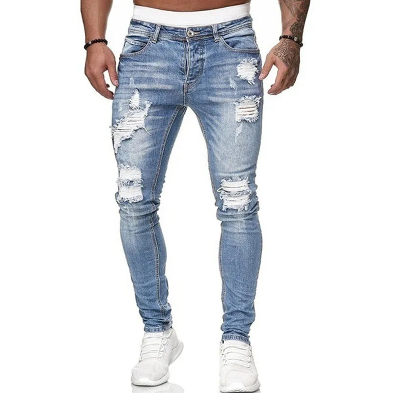 Heren Skinny Spijkerbroek Gescheurd | Vintage Streetstijl