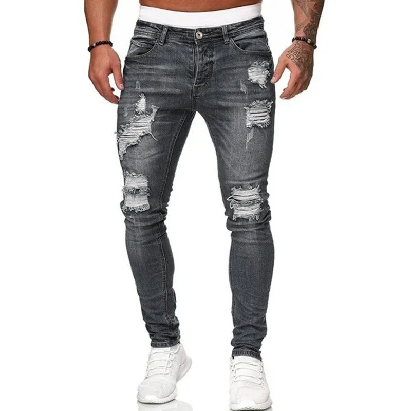 Heren Skinny Spijkerbroek Gescheurd | Vintage Streetstijl