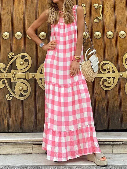 Boho Zomerjurk Roze Vrouwelijk Jurkje - Mode Vibes
