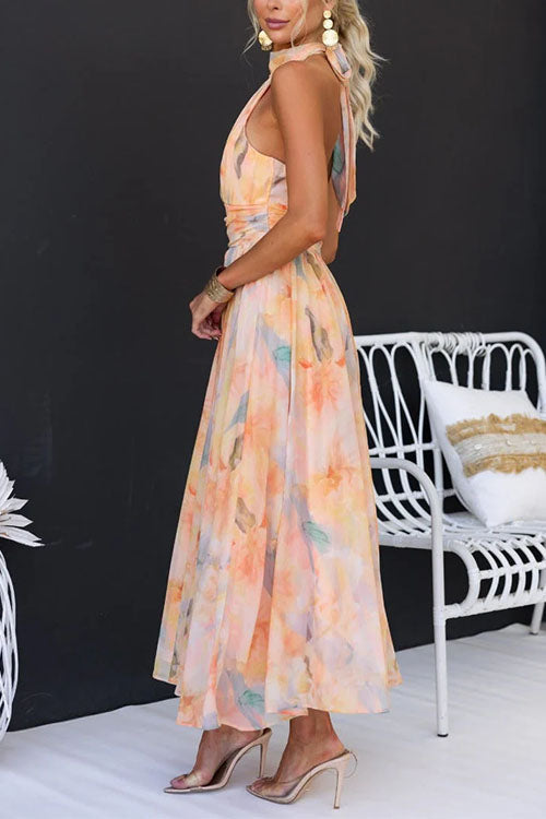 Florence | Elegante Halter Lange Jurk Dames met Bloemenprint 4