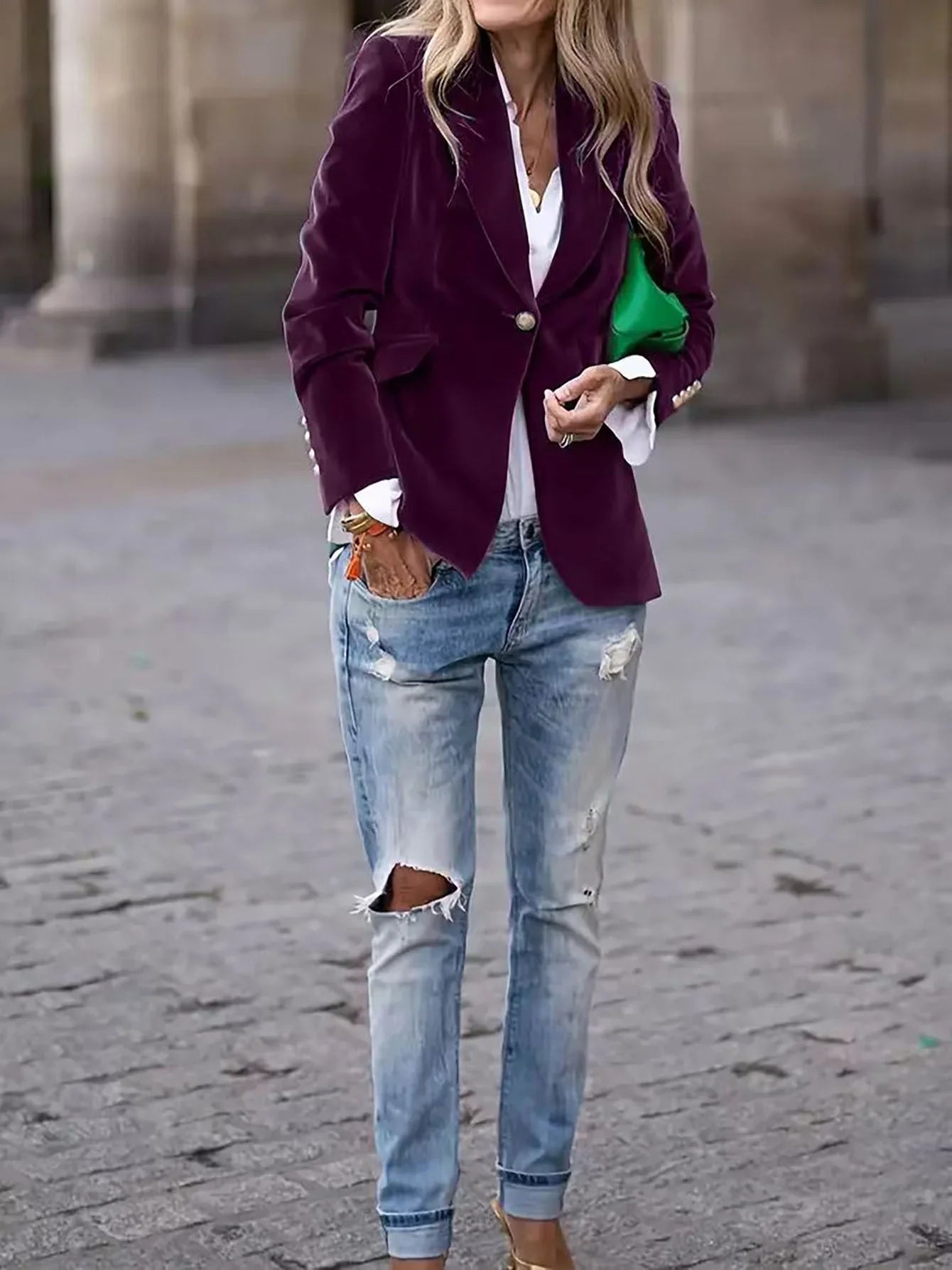 Fluwelen Blazer Dames | Getailleerde Pasvorm & Gouden Knopen