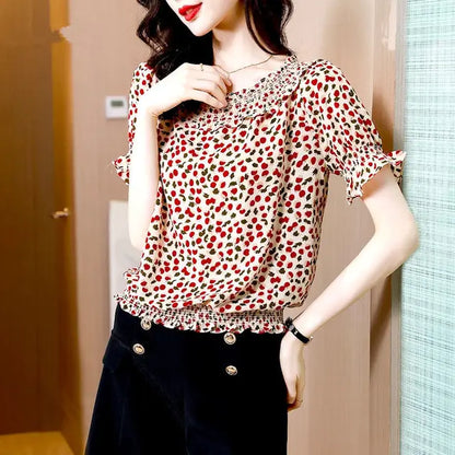 Franse Stijl Polka Dot Print Blouse