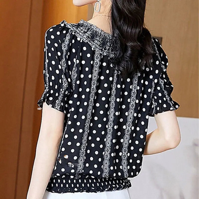Franse Stijl Polka Dot Print Blouse