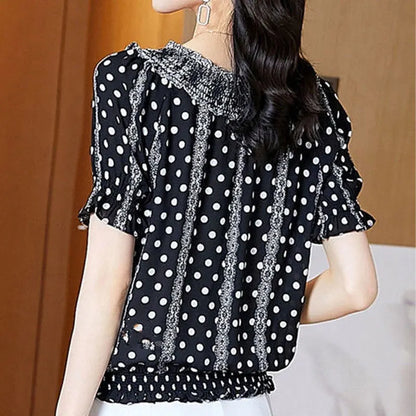 Franse Stijl Polka Dot Print Blouse