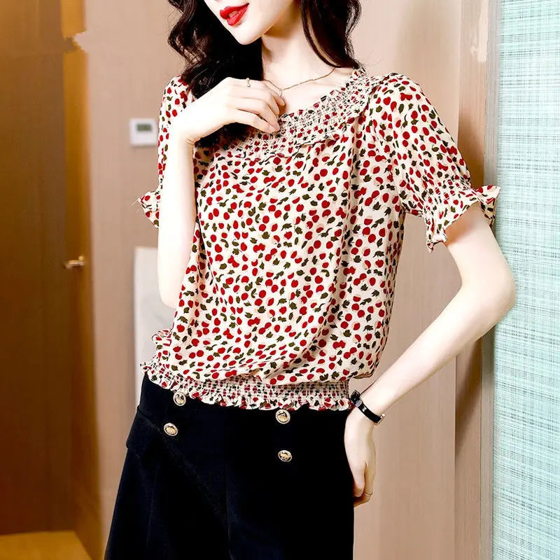 Franse Stijl Polka Dot Print Blouse
