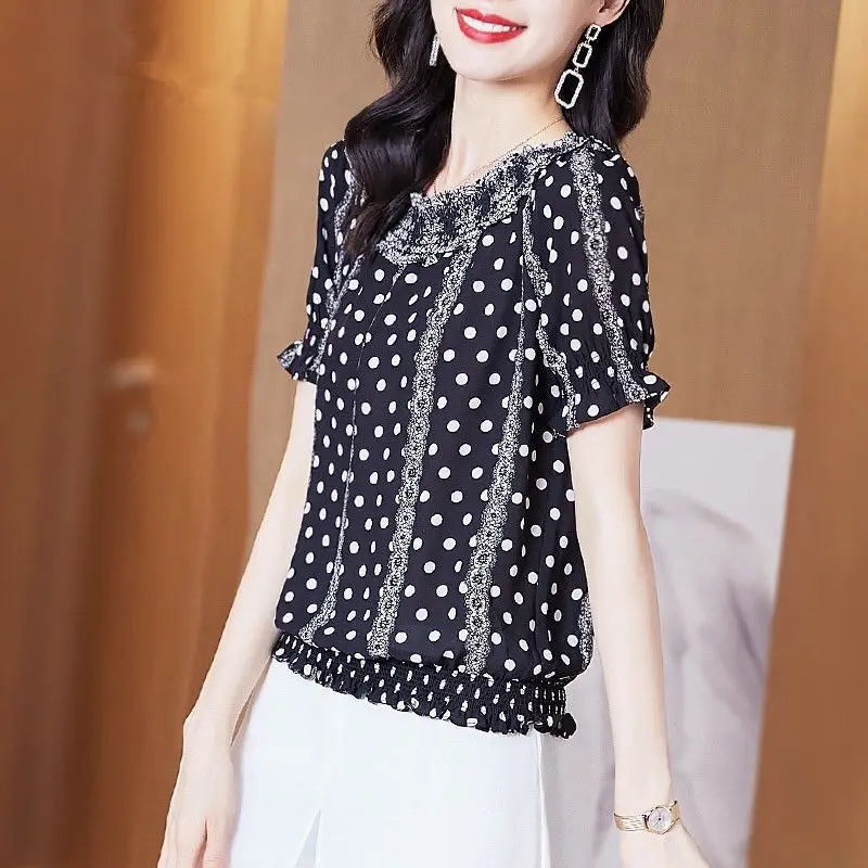 Franse Stijl Polka Dot Print Blouse