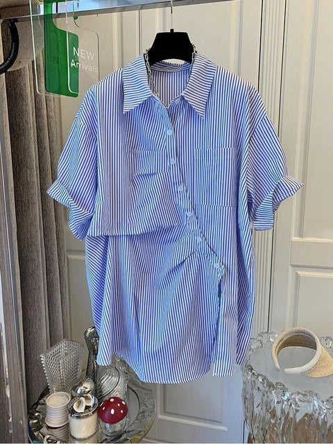 Franse Geplooide Gespleten Korte Mouw Shirt Top voor Vrouwen