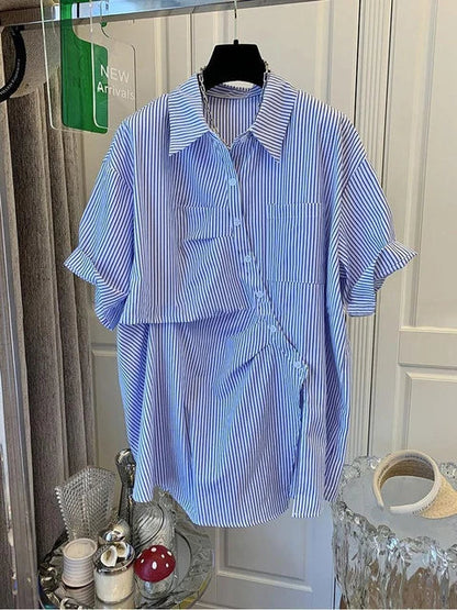 Franse Geplooide Gespleten Korte Mouw Shirt Top voor Vrouwen