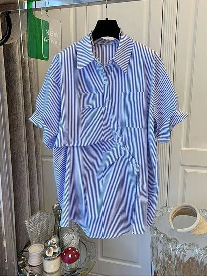 Franse Geplooide Gespleten Korte Mouw Shirt Top voor Vrouwen