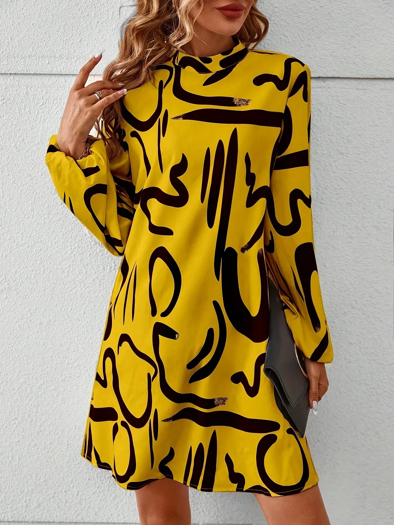 ModeMagie Full Body Bedrukte Jurk Met Lantaarnmouwen