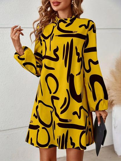 ModeMagie Full Body Bedrukte Jurk Met Lantaarnmouwen