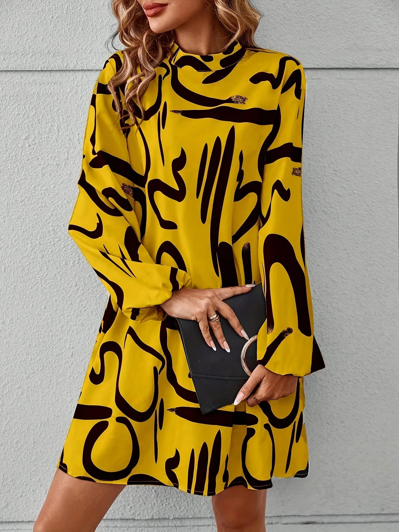 ModeMagie Full Body Bedrukte Jurk Met Lantaarnmouwen
