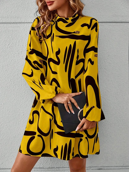 ModeMagie Full Body Bedrukte Jurk Met Lantaarnmouwen