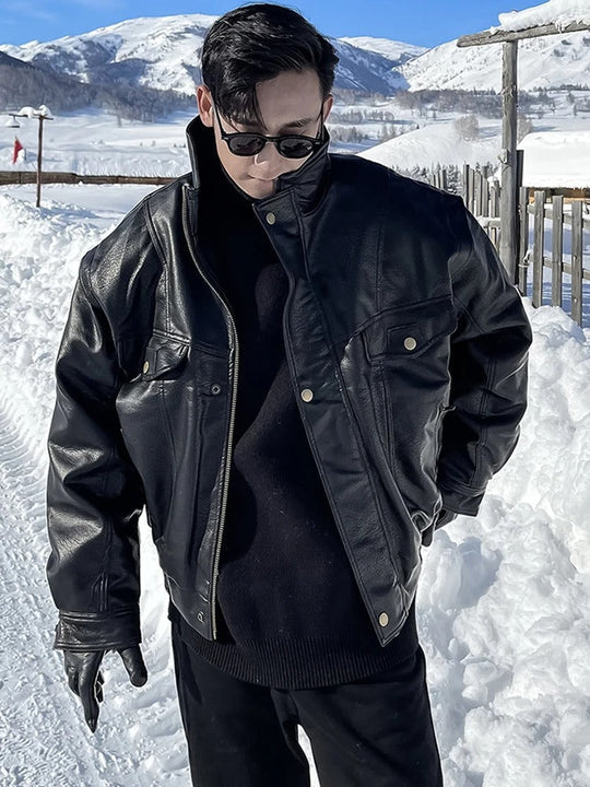 Leren Herenjack Oversized Stijlvol Design - Mode Vibes