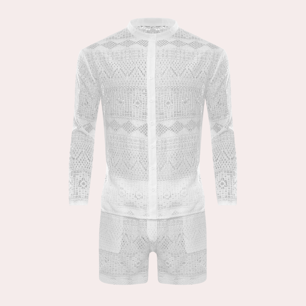 Luchtige Zomerset voor Heren Katoen en Kanten Details