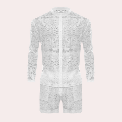 Luchtige Zomerset voor Heren Katoen en Kanten Details