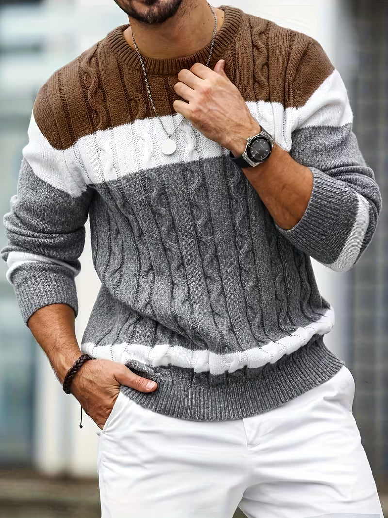 Gebreide Trui Color Block Ronde Hals - Mode Vibes