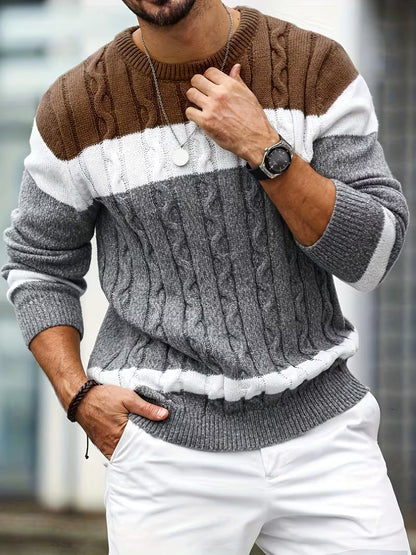 Gebreide Trui Color Block Ronde Hals - Mode Vibes