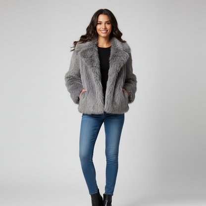 Dames Winterjas Pluche Kort Model met Kraag - Mode Vibes