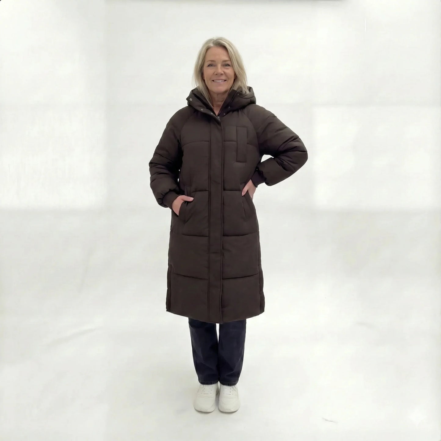 Dames Lange Gewatteerde Winterjas Met Capuchon - Mode Vibes
