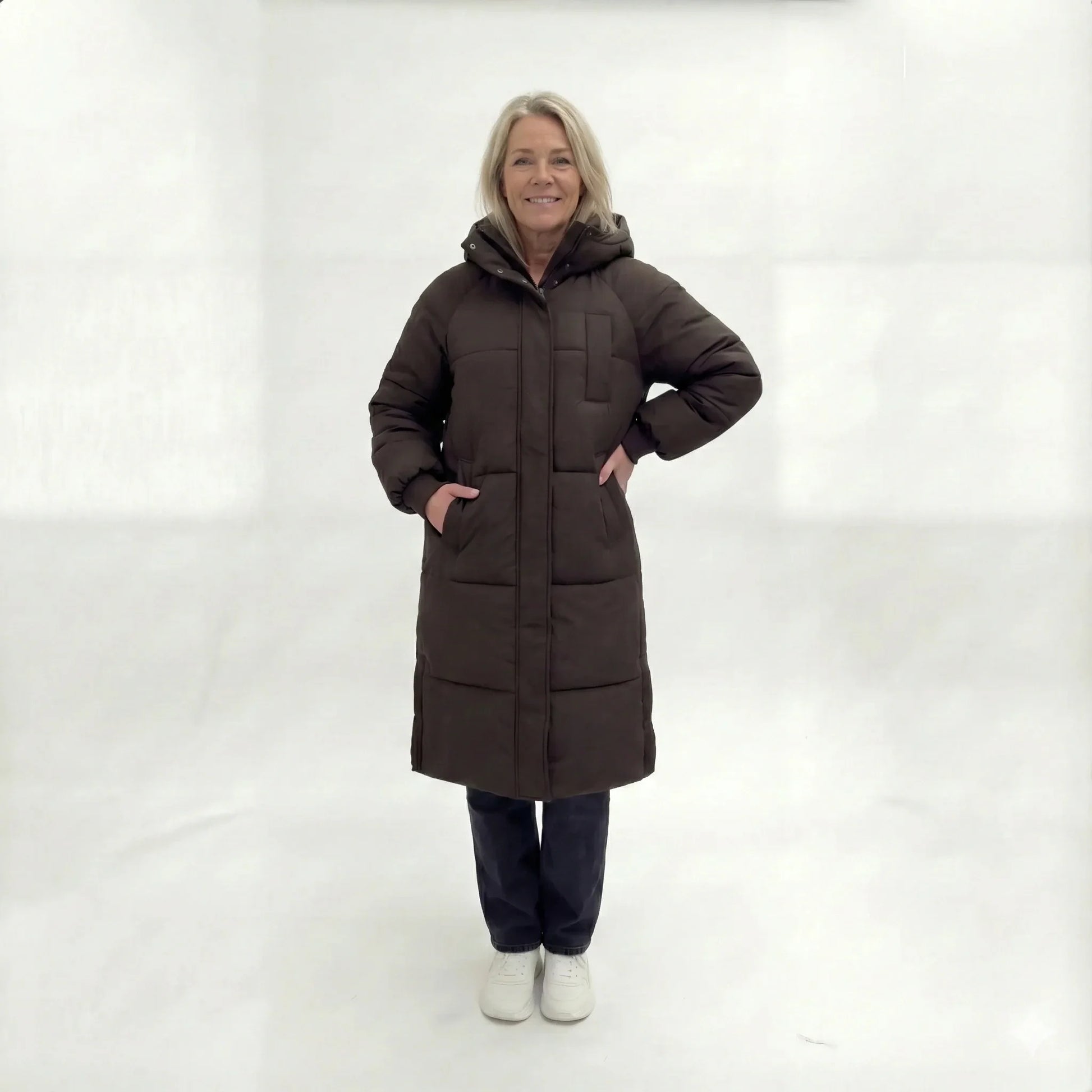 Dames Lange Gewatteerde Winterjas Met Capuchon - Mode Vibes
