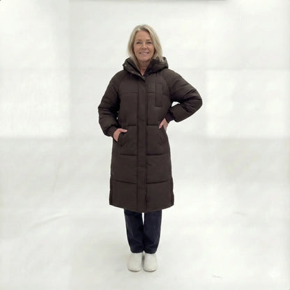 Dames Lange Gewatteerde Winterjas Met Capuchon - Mode Vibes
