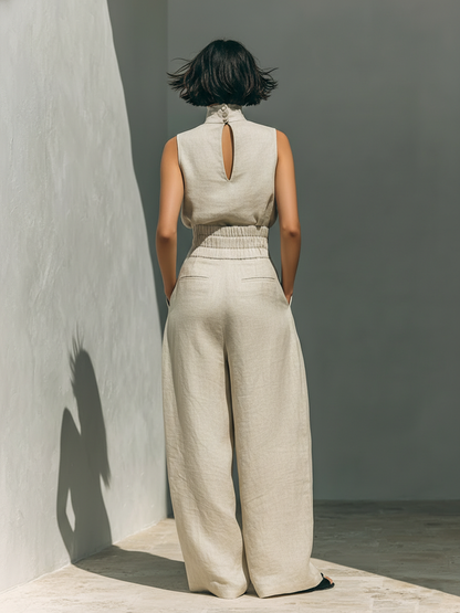 Dames Set Mouwloze en Wijde Broek Zachte Ademend Materiaal